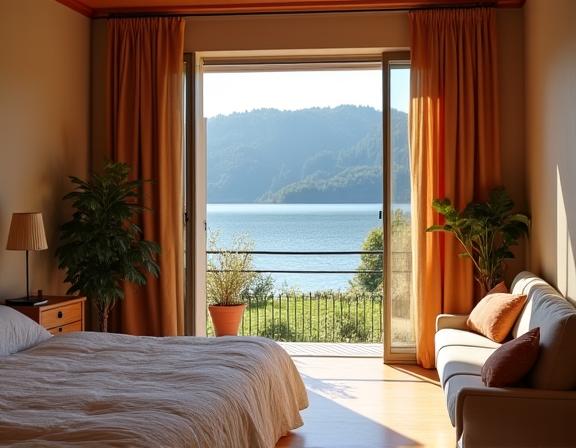 Interno accogliente de Il Nido dell'Airone con vista lago