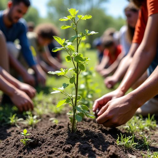 Volontari che piantano alberi per la conservazione